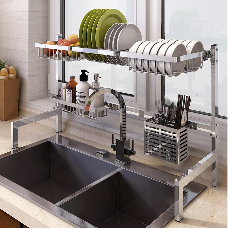 Keuken Organizer Rvs Keuken Schaaltje Bestek Cup Afvoer Rack Keuken Plank Rack Drogen Drain Opslag Houders