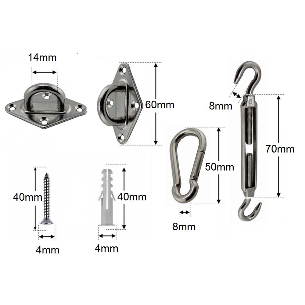 Rvs M5/5Mm Zonnezeil Hardware Kit Voor Rechthoek/Vierkant Zon Shade Sail Installatie In N patio Gazon En De Tuin