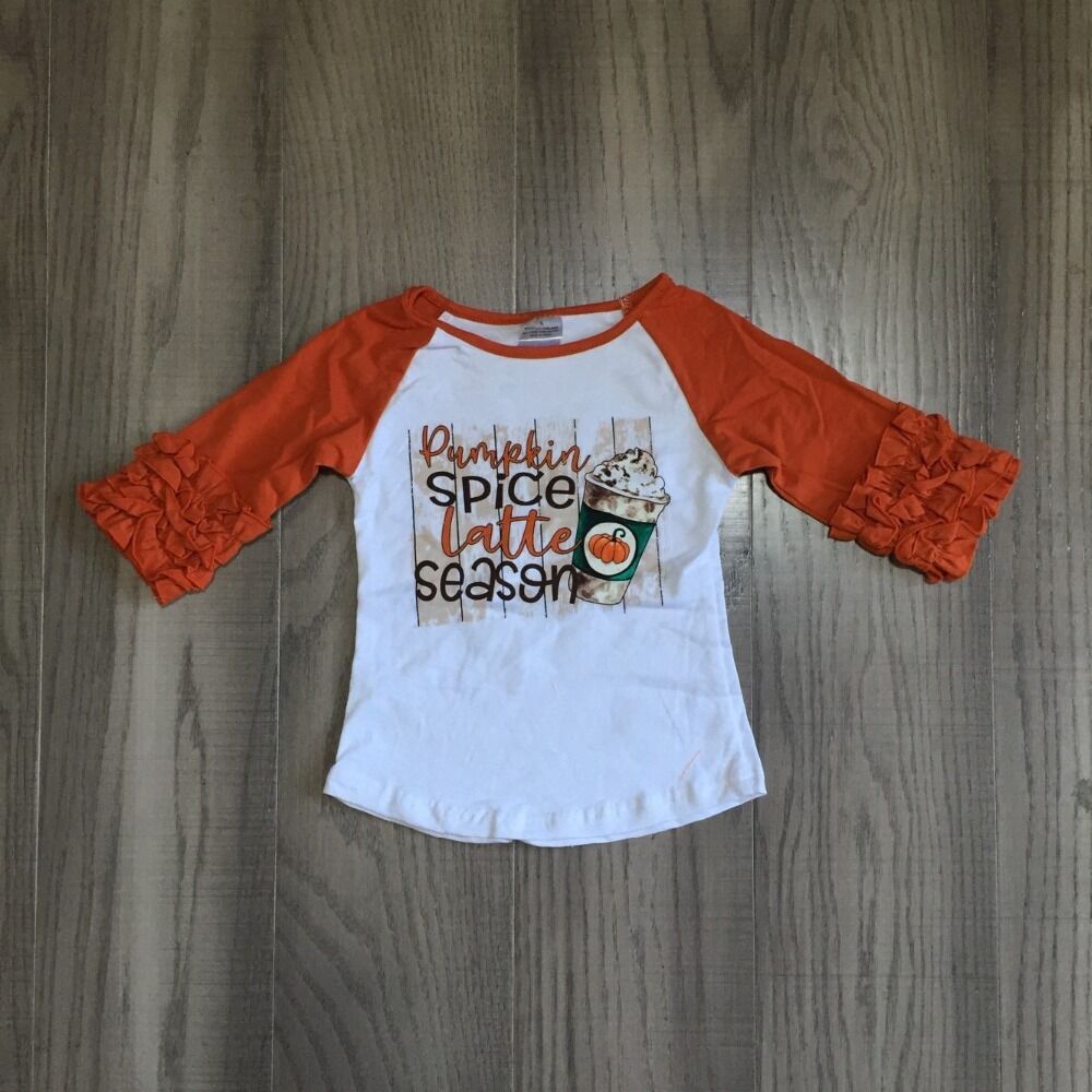 Girlymax bambino ragazza autunno inverno increspato raglan ragazza zucca Spezia latte della camicia delle ragazze superiore con 3 quarti rosso del manicotto dell'increspatura