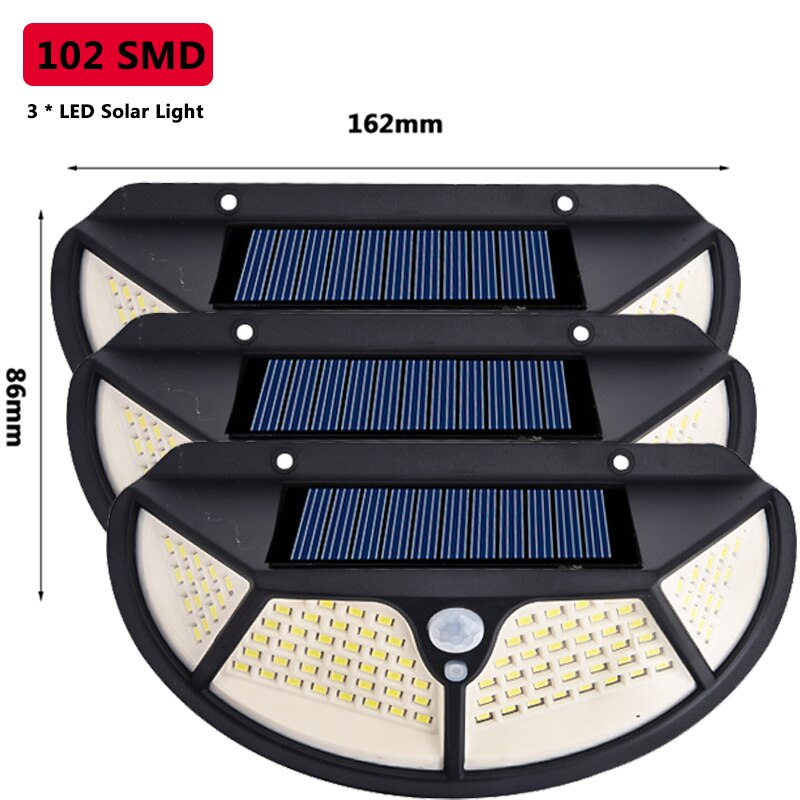 Solar Light Outdoor Led Wall Lamp 3 Mode Motion PIR Sensor Street Light SMD2835 102 Built in Battery Sunlight Powered Waterproof: 3pcs (102 SMD)