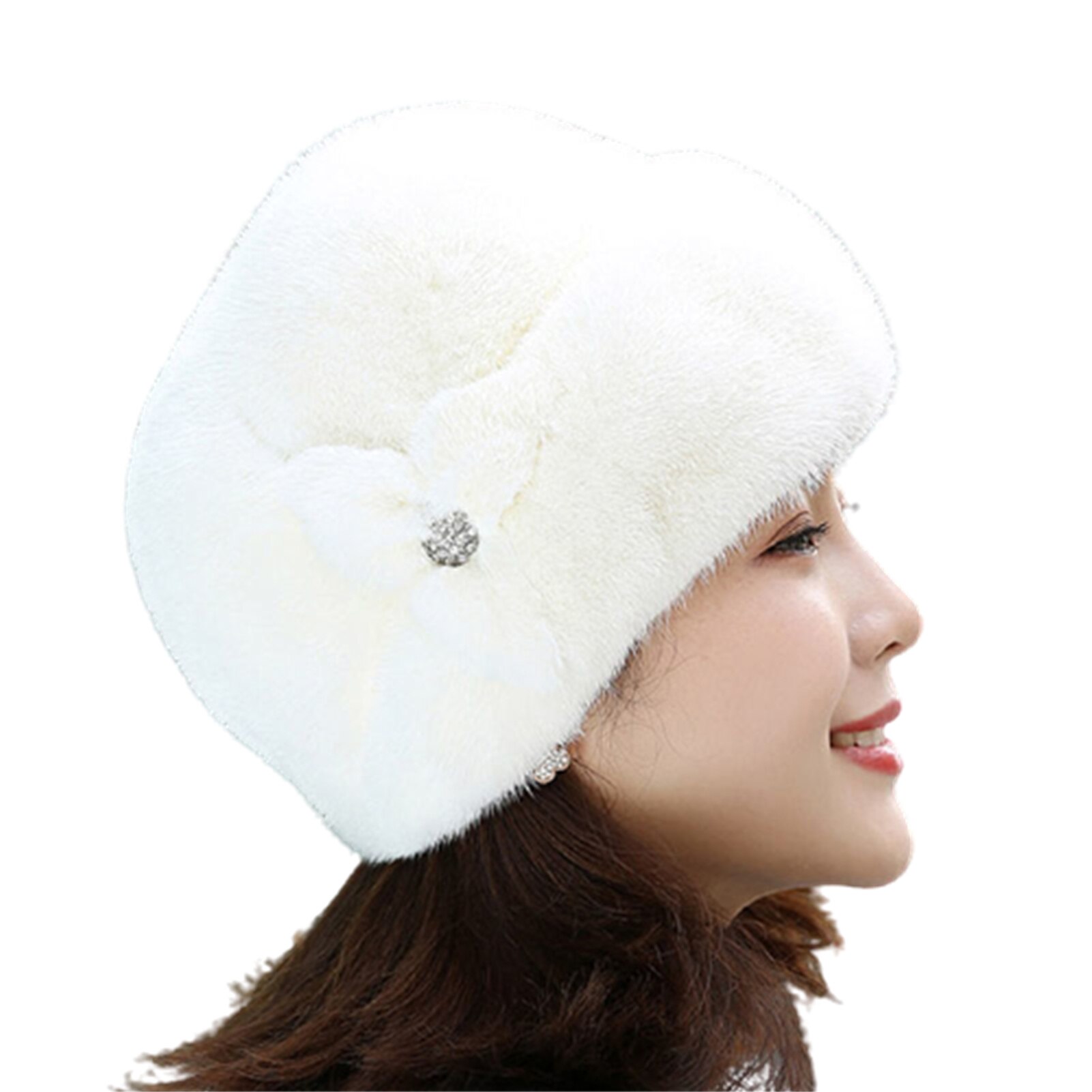 Faux Fur Trimmed Winter Hat for Women Fashionable Outdoor Warm Hats Birthday NIN668