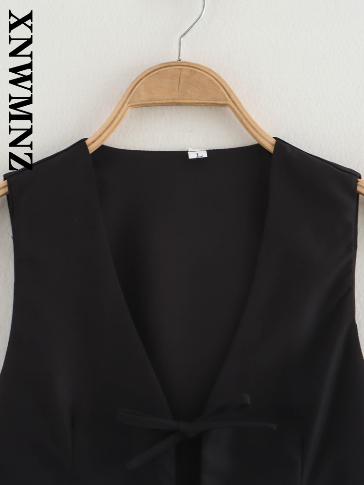 Xnwmnz forårs- og dame-sofistikeret vest klassisk efterårs- og dame-ærmeløs top med flæser, normal pasform, v-kravevest