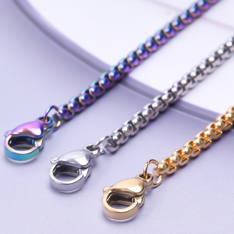 Collares de cadena de perlas cuadradas de 20-90cm para mujeres/hombres, accesorios DIY, pulseras, collar, joyería de acero inoxidable, materiales hechos a mano