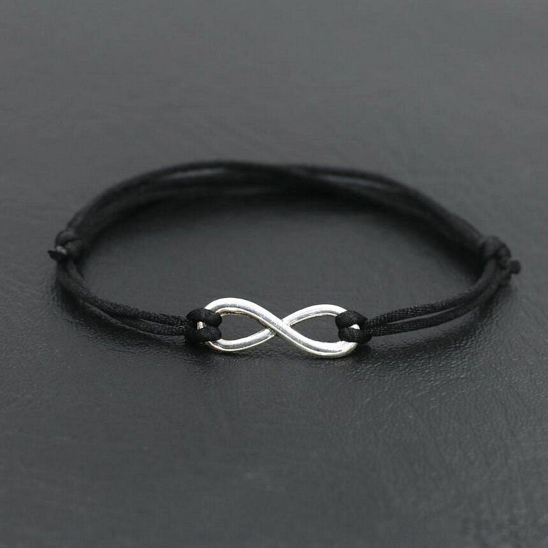 Pulsera con abalorios de circonia cúbica Infinity 8 para hombre y niña, cuerda de hilo de cuerda roja, pulseras para parejas, para niños y mujeres: YDL black