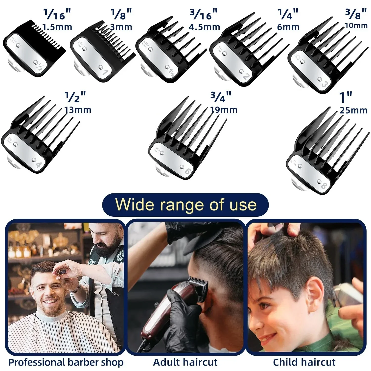 Peignes de protection de tondeuse avec clip en métal, guides de coupe de cheveux professionnels, compatibles avec la plupart des tondeuses Wahl, 8 pièces, 10 pièces, Premium