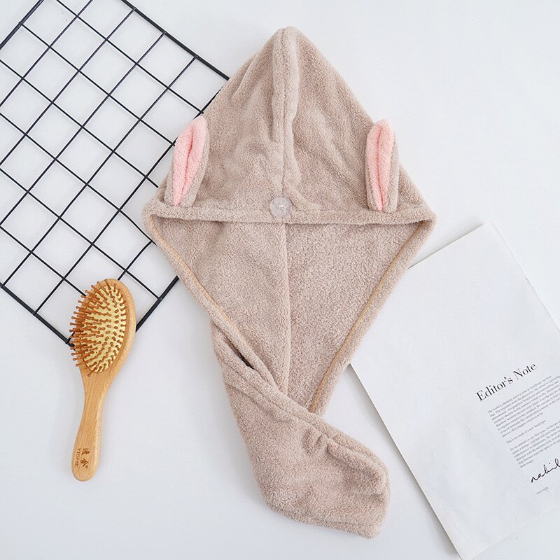 Gorro de pelo seco con orejas de conejo, Toalla de baño de secado absorbente fuerte de terciopelo, gorro para secar el pelo, especial, ultrasuave, tlsm: C1604-1A-KH