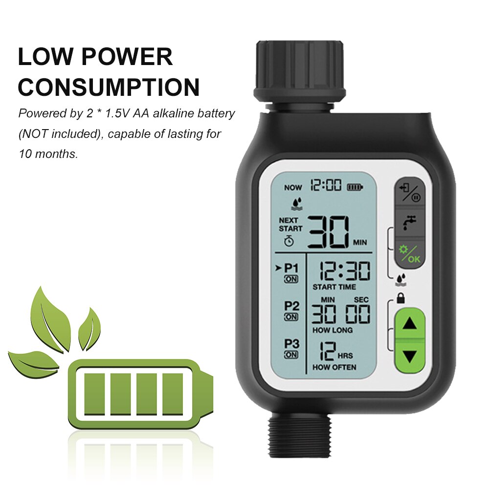 Electronic Irrigation Regulator Automatic Irrigation Timer LCD Screen Waterproof Sprinkler Controller 3 Separate Timing Programs