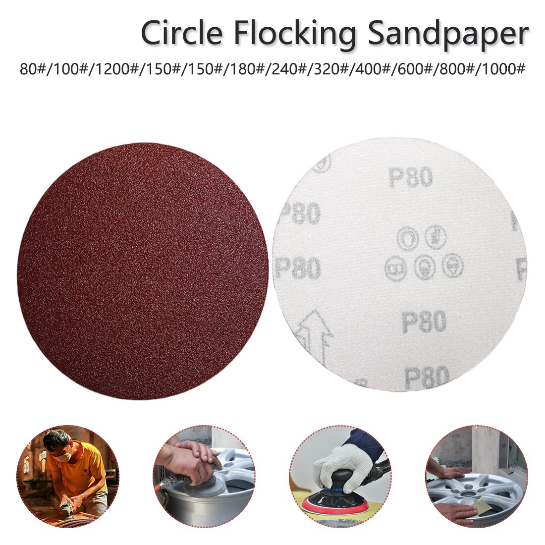 Abrasive paper 5pcs 125mm red circular Flocking polishing disc Grits 80-1000 Dremel tool tool accessories felt wheel polishing
