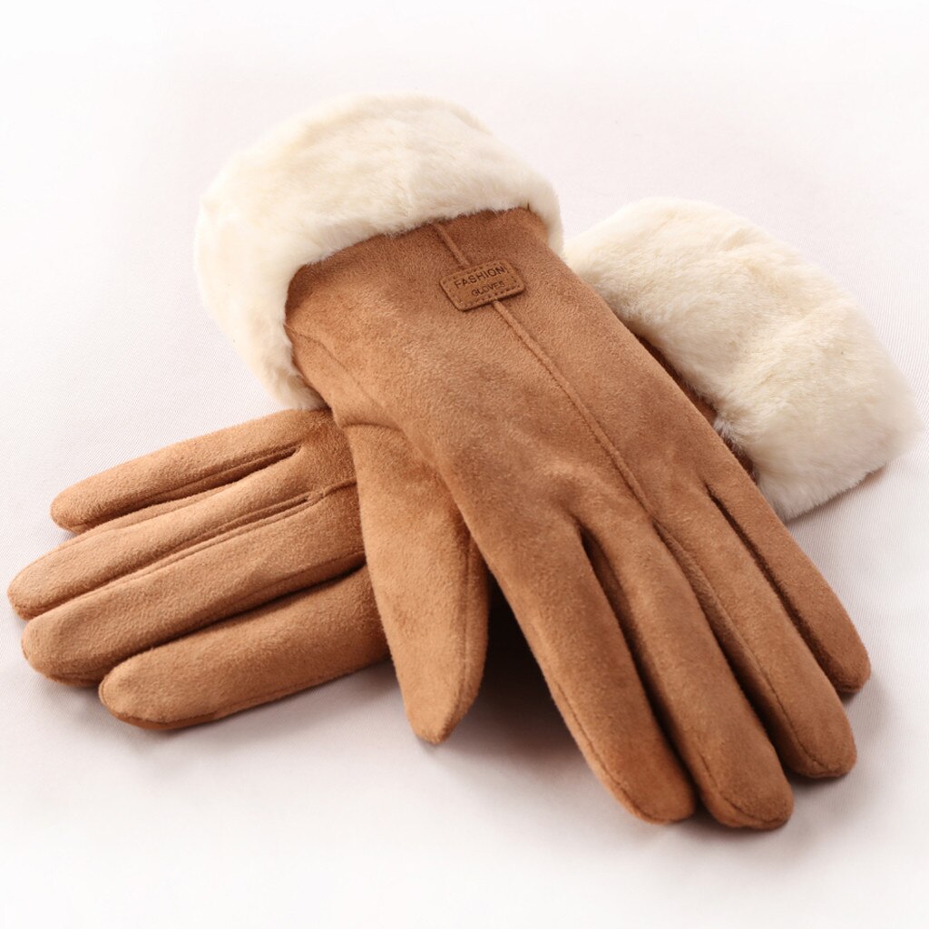 Women Winter Gloves Ladies Girls Outdoor Heat Full Finger Lined Driving Glove Fur Mittens guantes mujer перчатки женские#T2: B