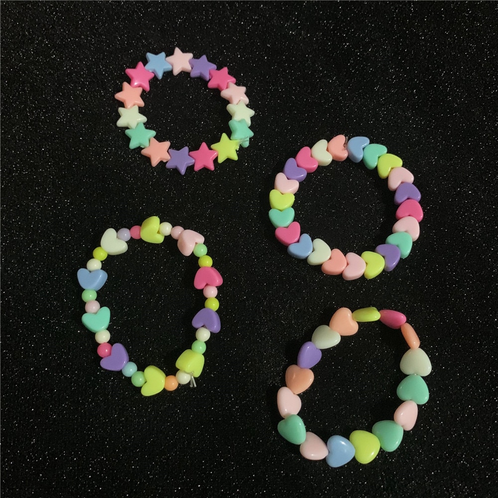 Cute Star Heart Beads Colorful Acrylic Bracelet For Women Girl Harajuku Lovely Geometric Bracelet Simple Statement Jewelry