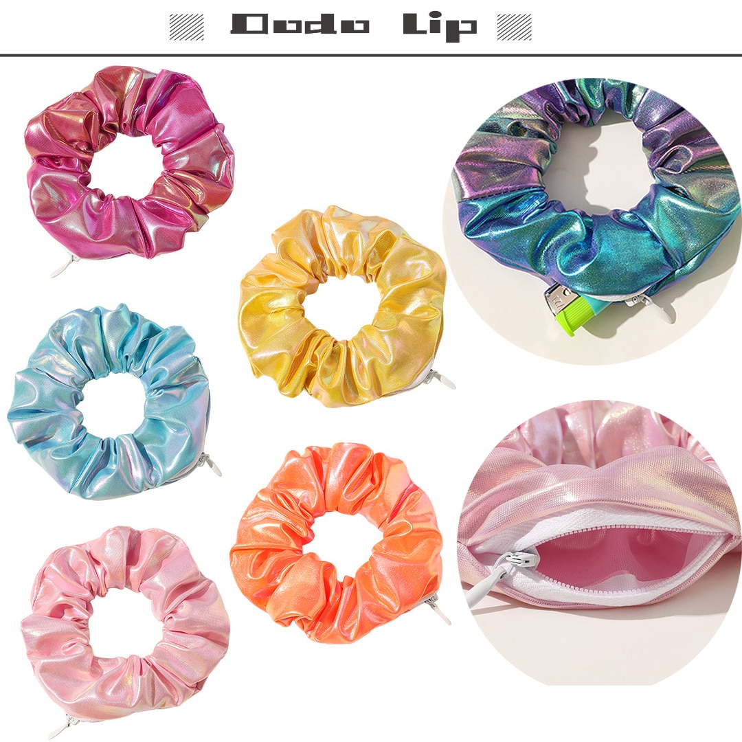 PU Scrunchies pack with zipper VSCO girl things shinny hair tie for women's hair accessories hair ornaments elastic rubber bands