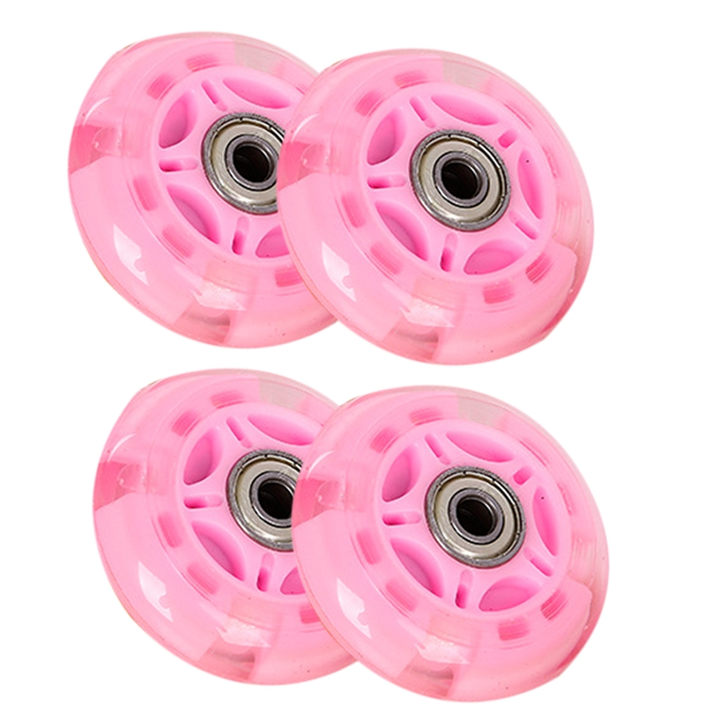 4Pcs Inline Roller Skates, Roller Flashing Wheels, Wear-Resistant PU Material, Soft Rubber, Silent Light: Pink