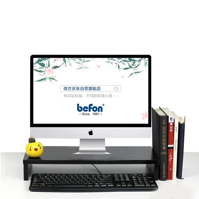 befon Monitor Stand PC Computer Riser Desk Wood Desktop Screen Bracket Monitor Support Desk with Storage Shelf: SINGLE DECK