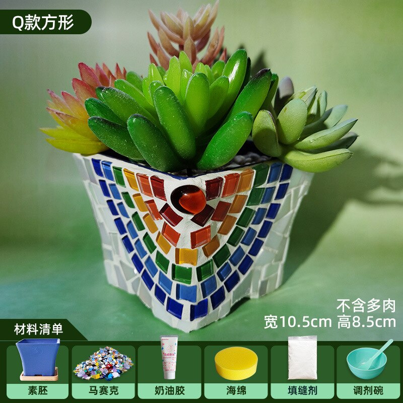 Diy Hand Mozaïek Bloempot Groene Plant Bonsai Combinatie Micro Landschap Decoratie Thuis Kantoor Decoratie: Emerald
