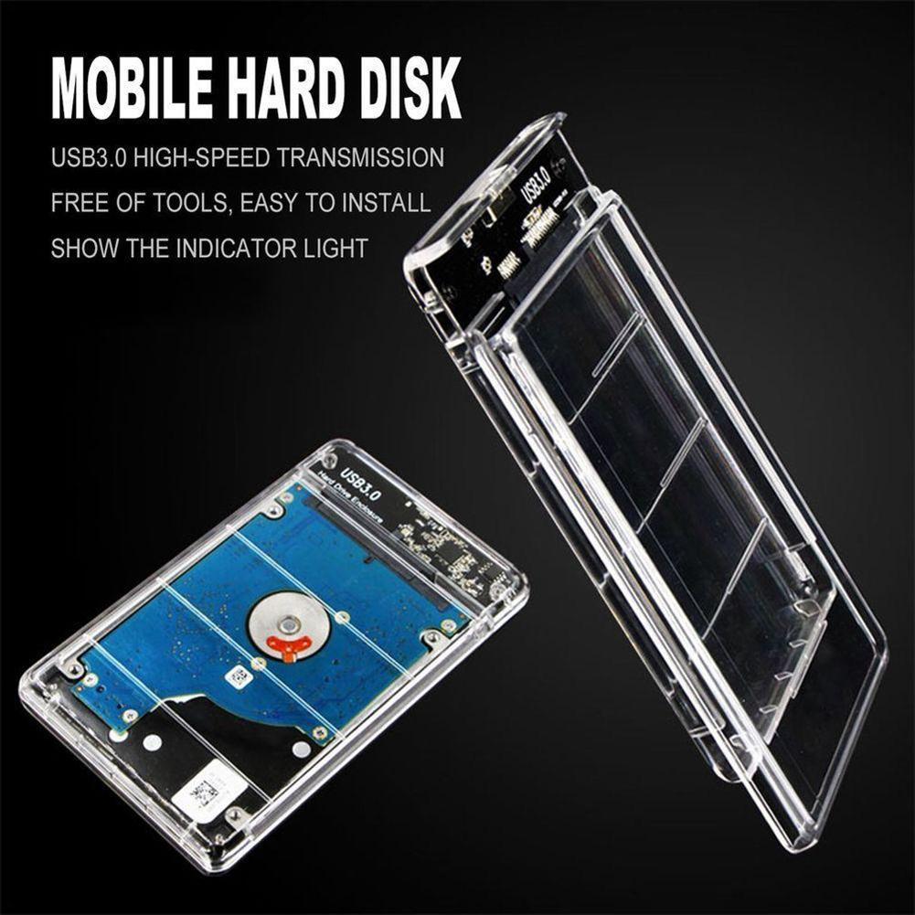 2,5 "transparente 5Gbps USB3.0 a Sata3.0 Funda de disco duro herramienta gratuita carcasa de disco duro