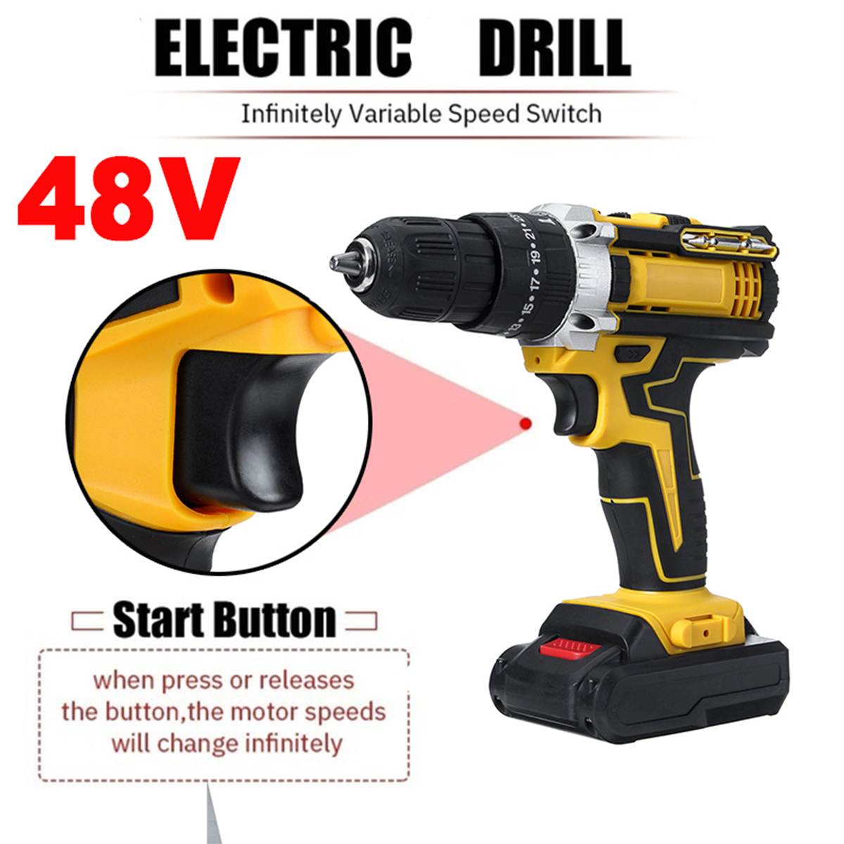 Cordless Electric Drill 3 in 1 Electric Drill Screwdriver Hammer 48V Dual Speed With 2 Battery