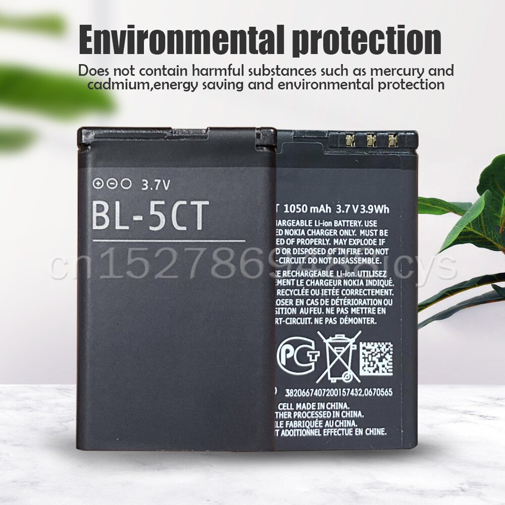 1 stk 3.7v 1050 mah bl -5ct bl 5ct bl5ct udskiftning telefonbatteri til nokia 3720 5220 5220xm 6730 6330 6303i c5-02 c3-01 c5-00