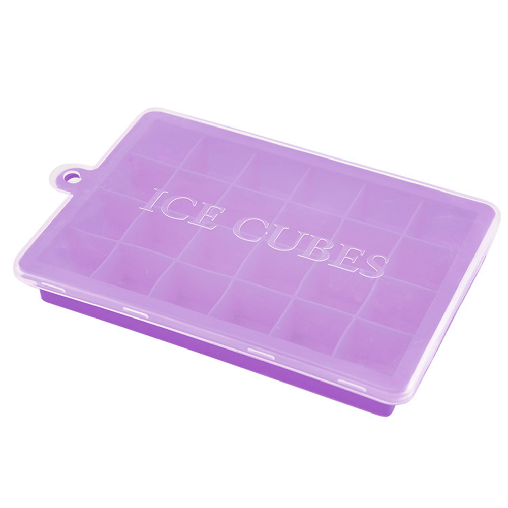 24 Grids Silicone Ice Cube Maker With Lid ice Tray popsicle molds kitchen accessories Ice Cream Tool: Purple