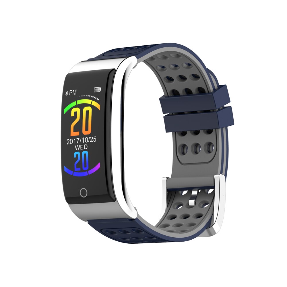 Ecg ekg blodtryksmåler fitness tracker 0.96 tommer farveskærm ui  ip67 vandtæt langt standby smartur mænd kvinder: Blå