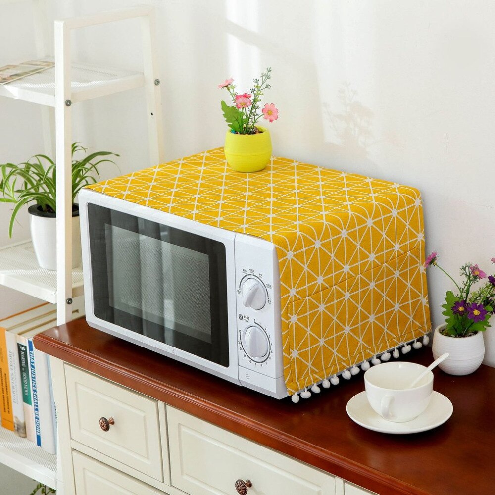 Modern Style Linen Cover Microwave Dust Proof Cover Microwave Oven Hood Home Decor Microwave Towel With Pouch Home Supply
