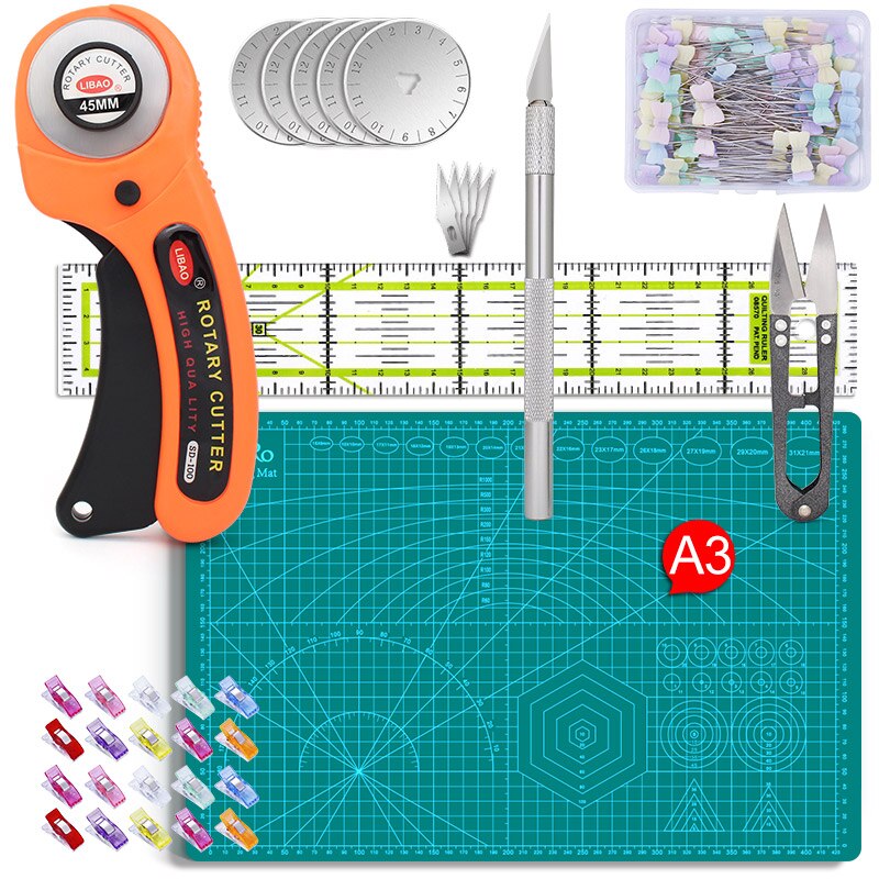 Rotary Cutters Set with Cutting Mat Patchwork Ruler Carving Knife Kit for Fabric Paper Leather Crop Sewing Scissors and Quilting: Set 05