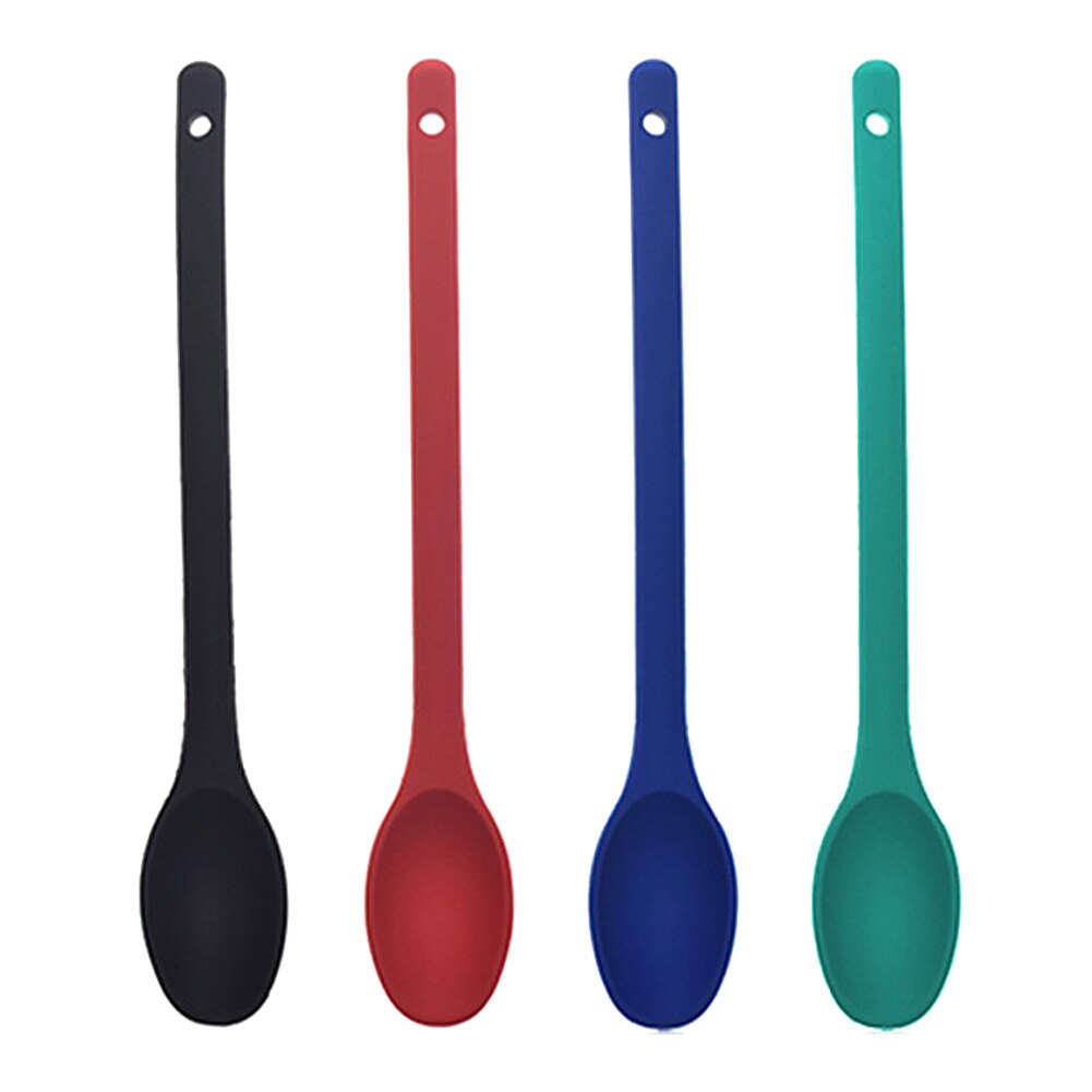4 Colors Food Stirring Kitchen Baking Serving Silicone Mixing Spoon Long Handle Heat Resistant Portable Cooking Tool Nonstick