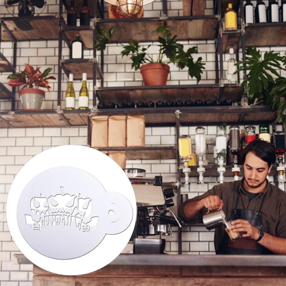 6Pcs Halloween DIY Cake Coffee Stencils Spray Molds Spider Bat Pumpkin Decorating Printing Modeling Tools Pad Duster Spray Tools