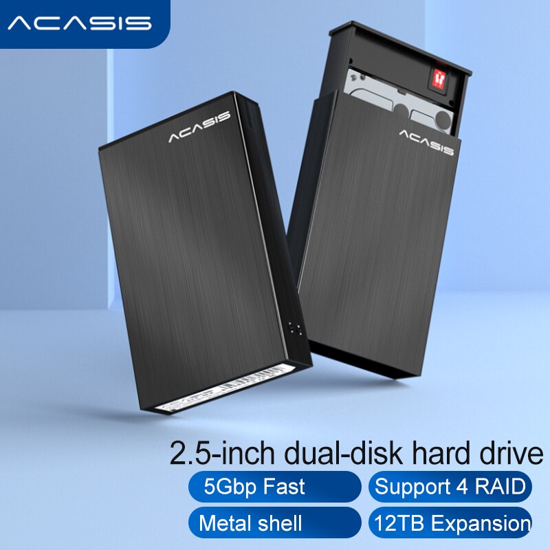 Acasis HDD Enclosure USB3.0 2.5inch 2plate SATA hard drive box 5Gbps external hdd docking station support RAID 2TB