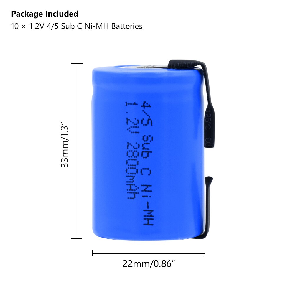 4/5SC SC Sub C li-ion Li-Po Lithium Battery 1.2V 2800mAh Rechargeable Ni-MH Batteries With Welding Tabs