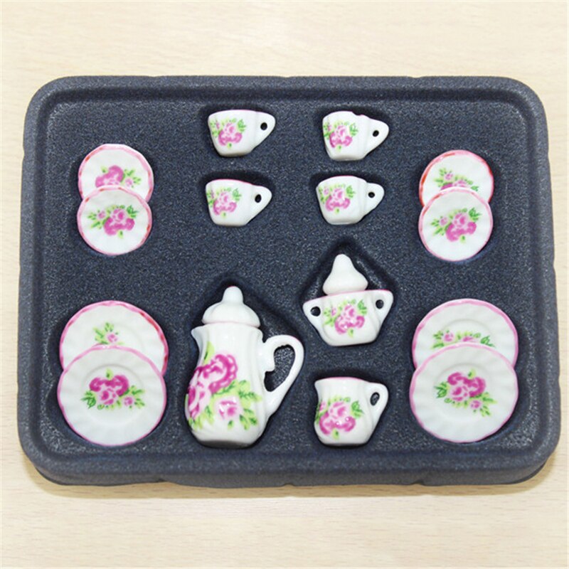 1:12 miniatur 15 stücke Porzellan Tee Tasse Set Chintz Blume Küche Geschirr Puppenhaus Möbel Spielzeug Für Kinder 19 Muster: SC0155