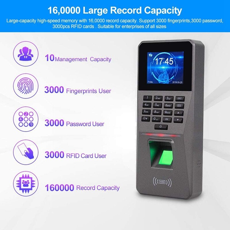 2.4Inch TCP/IP/USB Biometric RFID Keypad Fingerprint Access Control System Electronic Time Clock Attendance Machine