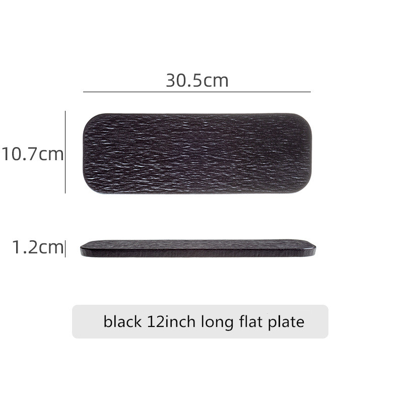 Black White Solid Color Rock Grain Restaurant Rectangular Plate Ceramic Long Plate Sashimi Plate Inventory Heart Sushi Utensils: Red
