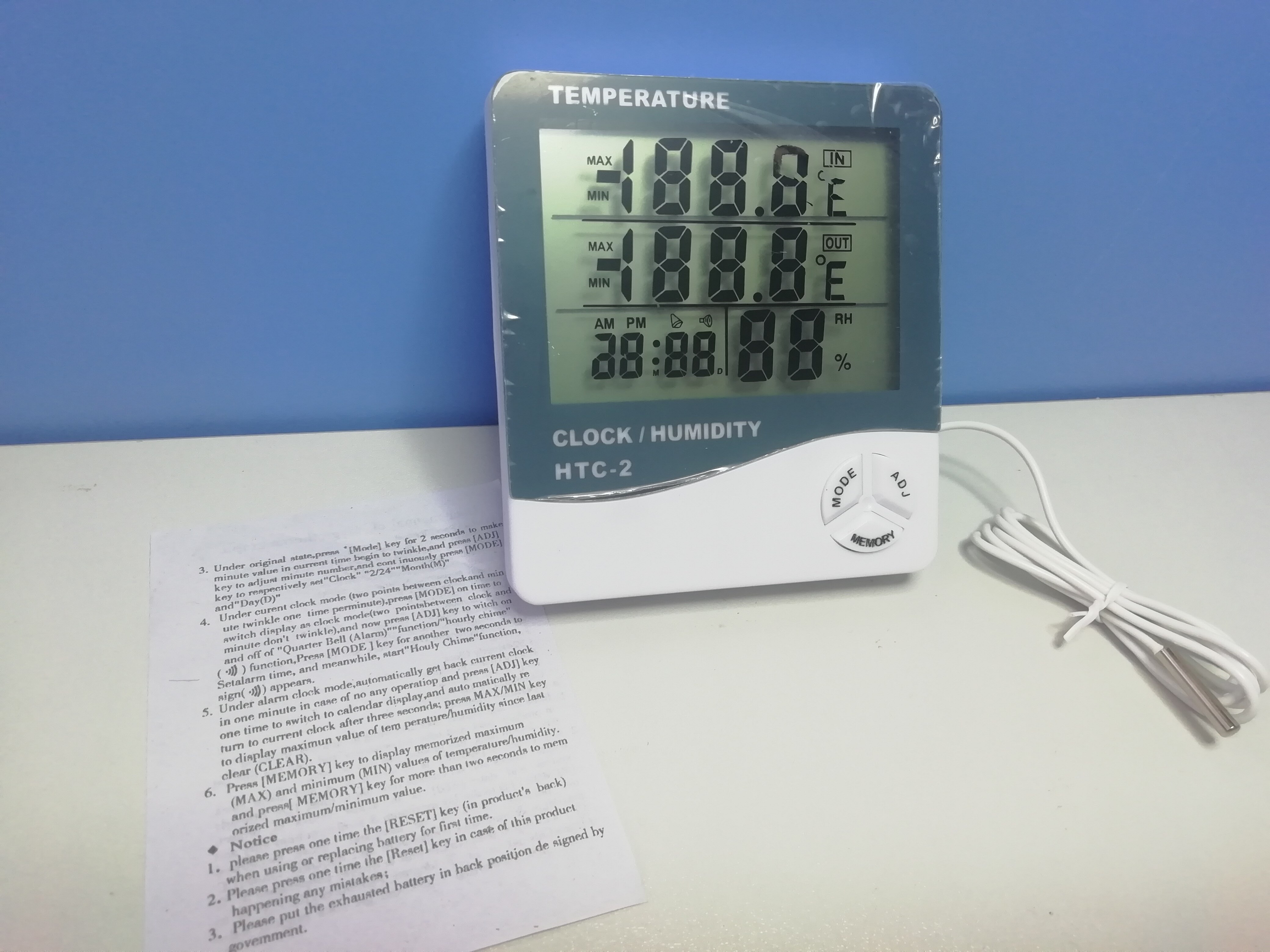 HTC-2 Digital indoor and external Temperature and Humidity Time Clock Alarm