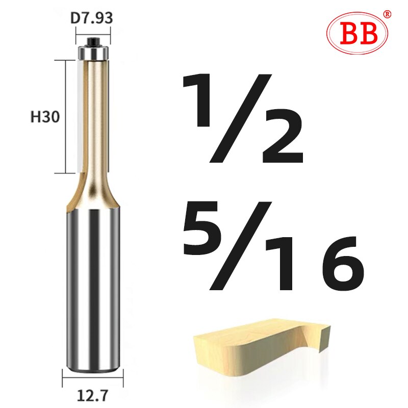 BB Router Bit Bearing Spiral &amp; Straight Flush Trimming Tool Woodworking 1/2 1/4 Diameter Carbide CNC Side Milling Cutter DIY: 1-2x5-16