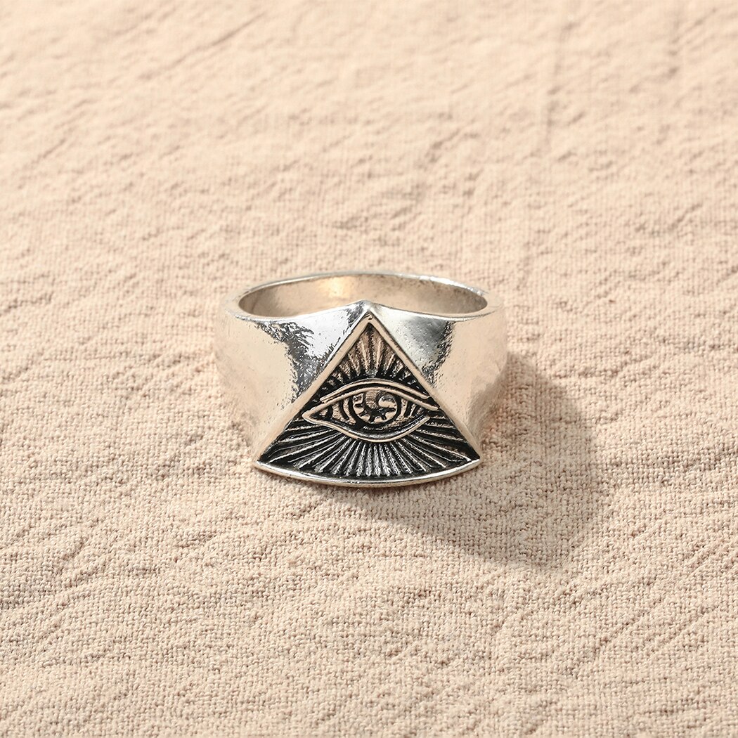 Vintage Eye of Providence antyczny srebrny pierścień dla kobiet mężczyzn Punk Hip Hop egipski Illuminati Symbol mężczyzna pierścień unikalna opaska Unisex