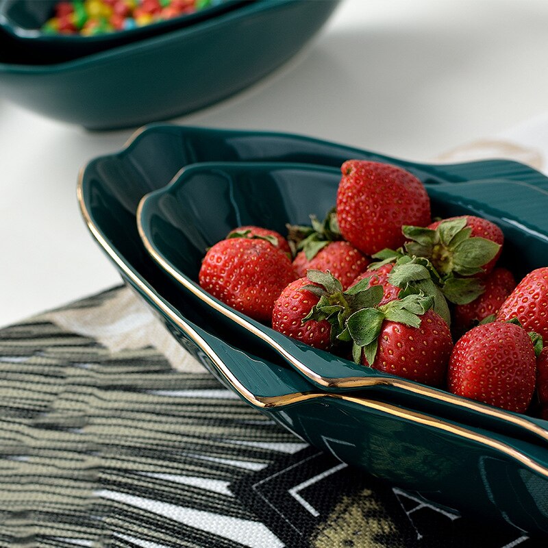 Nuovo Disegno di Ceramica con Bordo in Oro Verde Scuro Frutta Ciotola Piatto Piatto Piatto di Pesce Ciotola di Fondo casa Creativo Ristorante di Famiglia