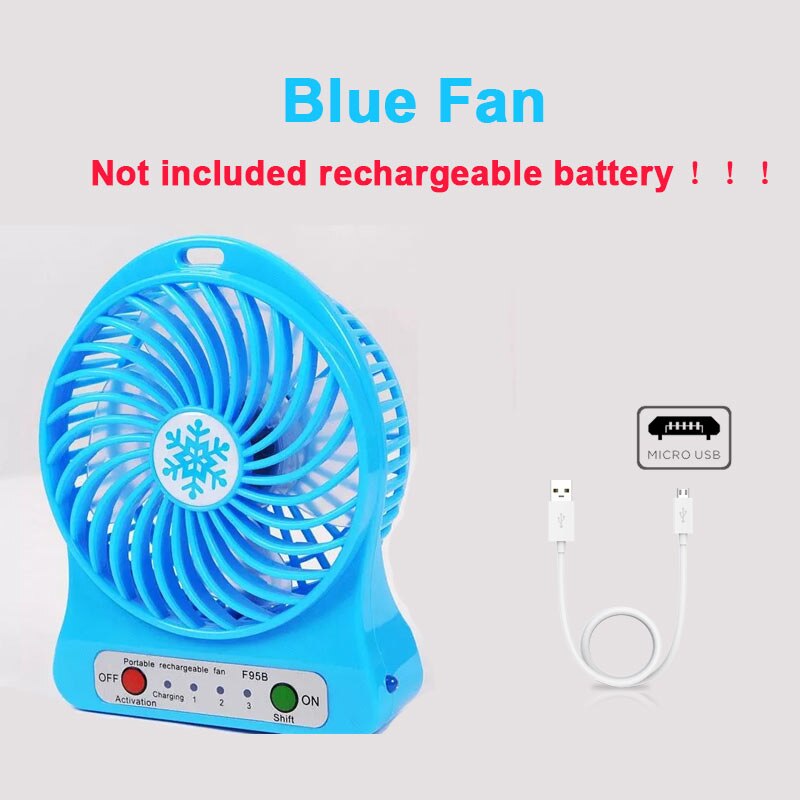 Portable Mini USB LED Fan Light Air Cooler Small Desk Cooler Silent Travel Humidification 2600MAH Lithium Battery fan: blue fan