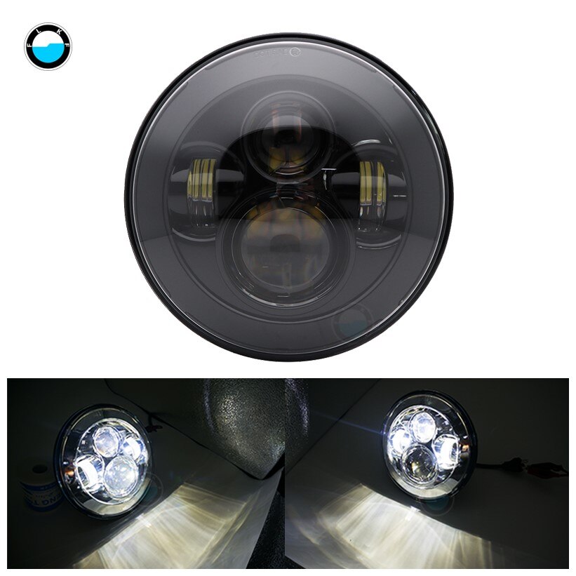 Faro de motocicleta DOT SAE E9 de 60W de 7 pulgadas con faro Led de ojo angular anillo de ajuste de cubo de 7 pulgadas de carcasa.: 1 pcs black light C2