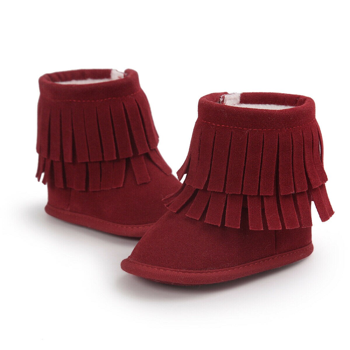 Bébé infantile filles hiver gland bottes -né bambin chaussures à semelle souple 3-11M: Rouge / 11