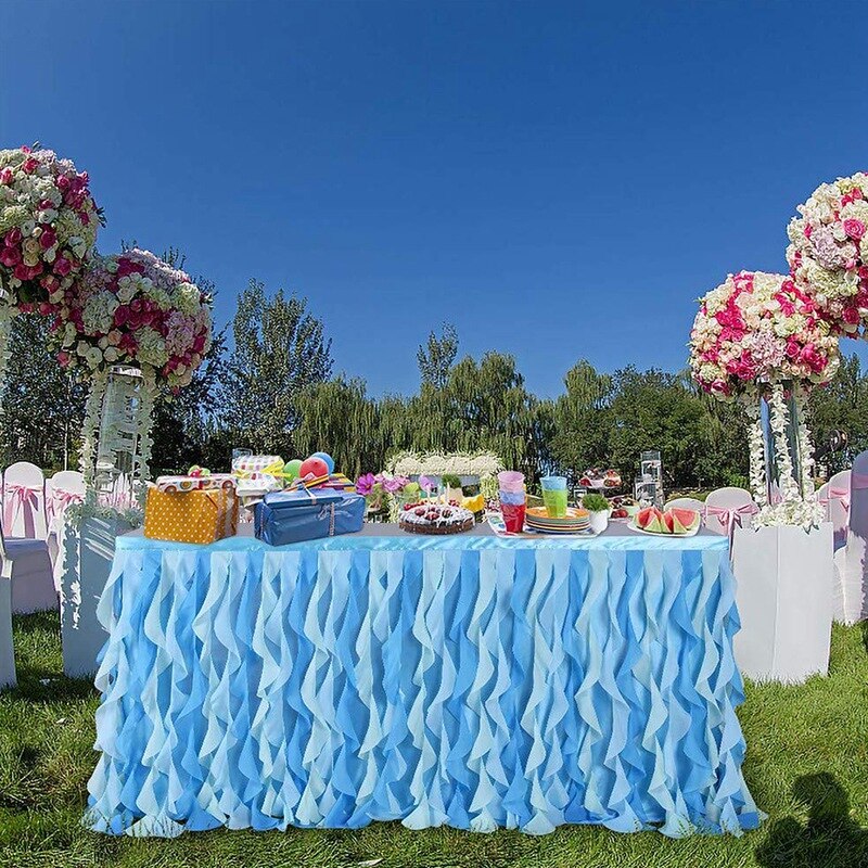 Mixed Blue Table Skirt Ruffled Table Skirt Rectangular or Round Table Skirt Willow Table Skirt Baby Shower Birthday Wedding Banq: Default Title