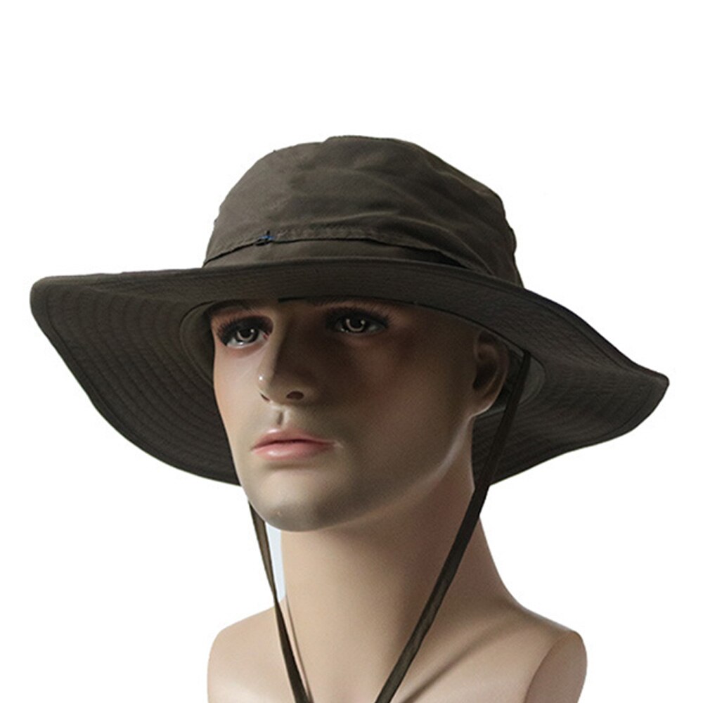 Sol hat spand sommer mænd kvinder fiskeri boonie hat cap sol uv beskyttelse hat camping bred brim solskærm cap udendørs strand cap: Militærgrøn