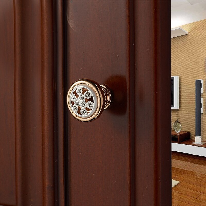 Champagne Gold Door Handles With Diamond Luxury Zinc Alloy Cabinet Drawer Knobs European Wardrobe Furniture Pulls Hardware