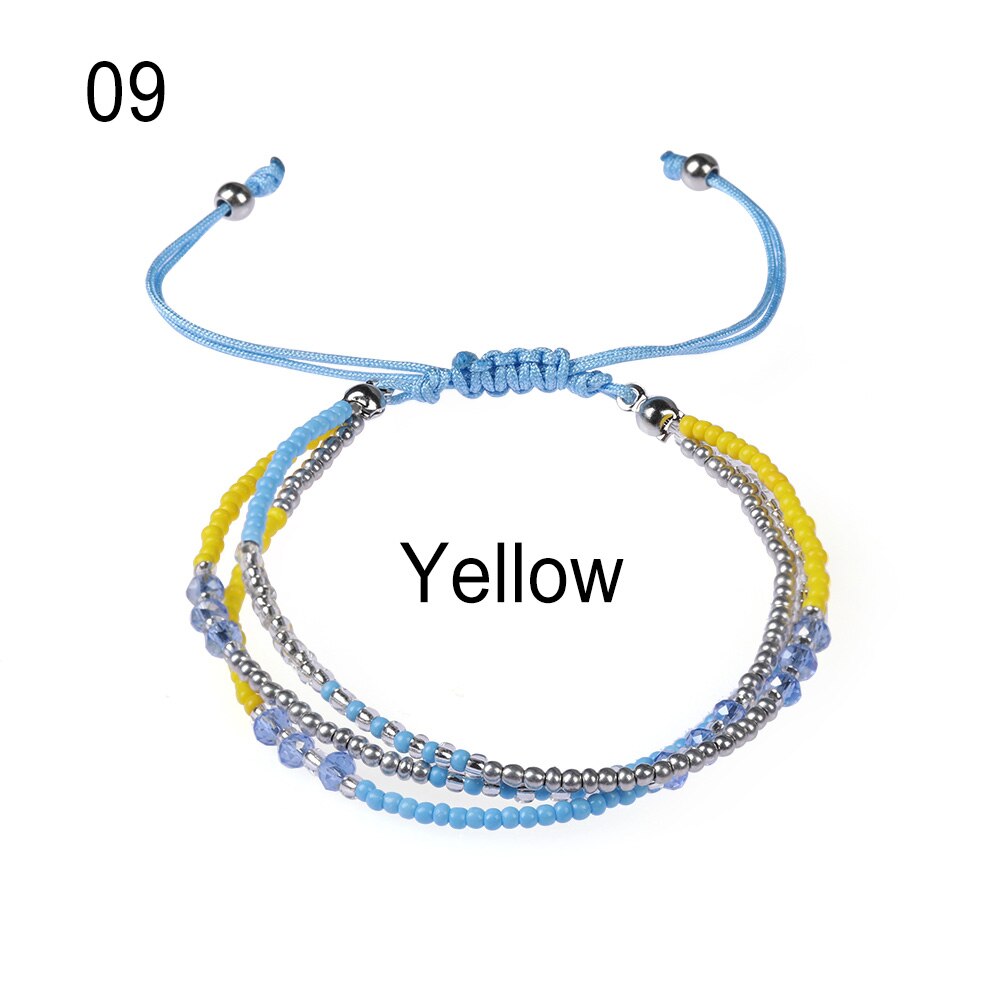Multi-capa bohemio tejido a mano colorido tejido redondo con cuentas pulsera Retro arroz ajustable cuerda Ethnic Bracele: 9 Yellow