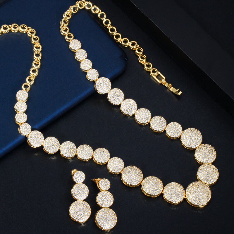 CWWZircons Top paillettes or jaune africain nigérian cubique zircone femmes collier de mariage bijoux ensemble pour les mariées T365