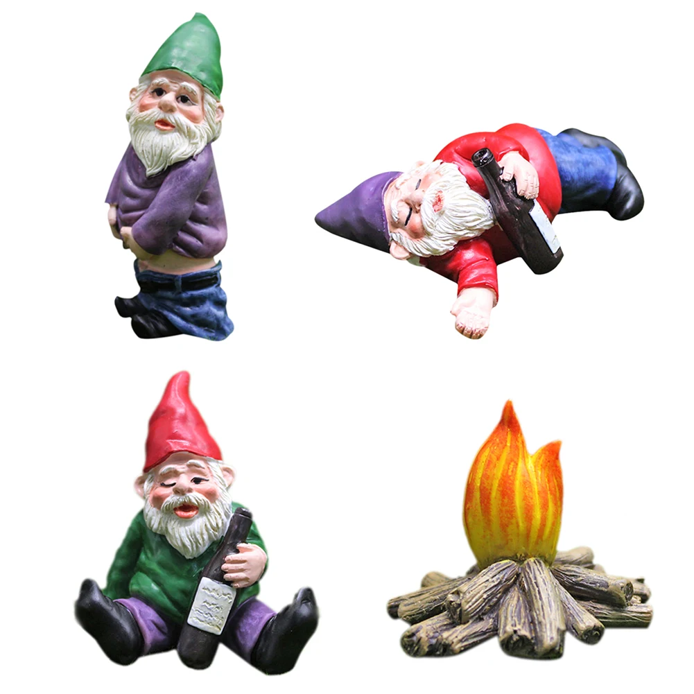 1pc fehave-dekorationer med berusede nisser, miniature-ornamenter, mini-dværgbålstatuer til plantekasse, blomsterpottedekorationstilbehør: Sølv