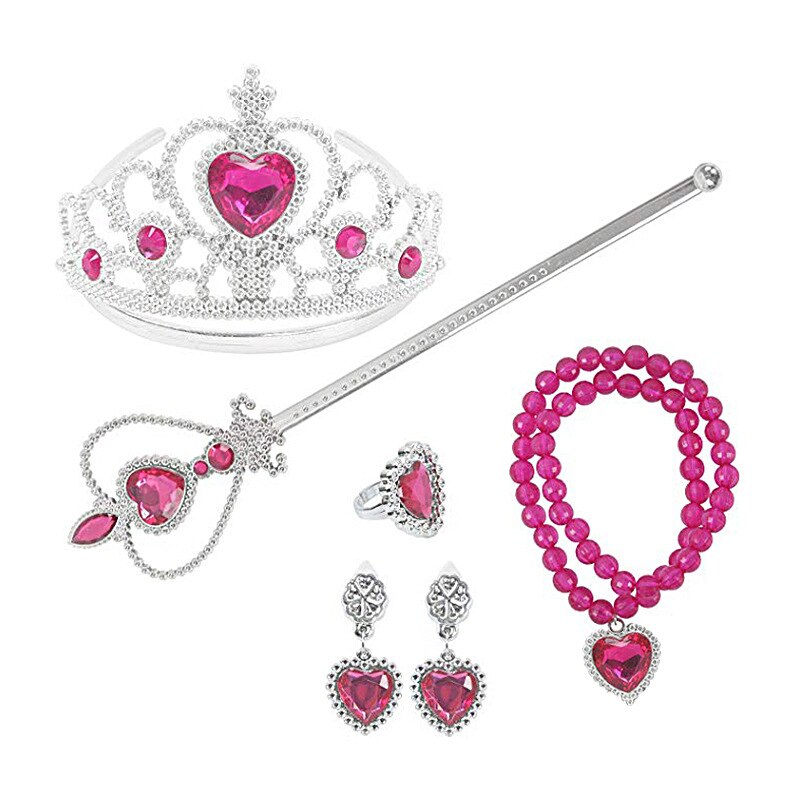 7pcs/lot Princess Elza Dress Up Accessories Girls Toys Crown Necklace Ring Earring Wand Gloves Kids Jewelry Set