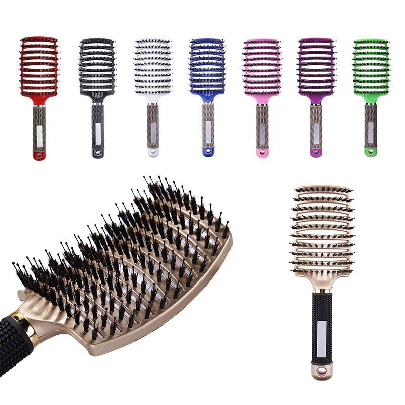 Haar Hoofdhuid Massage Kam Haarborstel Varkenshaar Nylon Vrouwen Nat Krullend Ontwarren Haar Borstel Voor Salon Kappers Styling Tools 8 Kleur