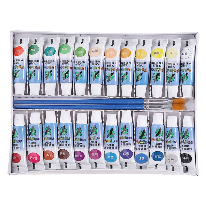 24Colors Oil Paint Drawing Pigments Art Supplies Tool Set 5ml Paint Tube Gouache Drawing with 2 Brushes DIY Painting Accessories
