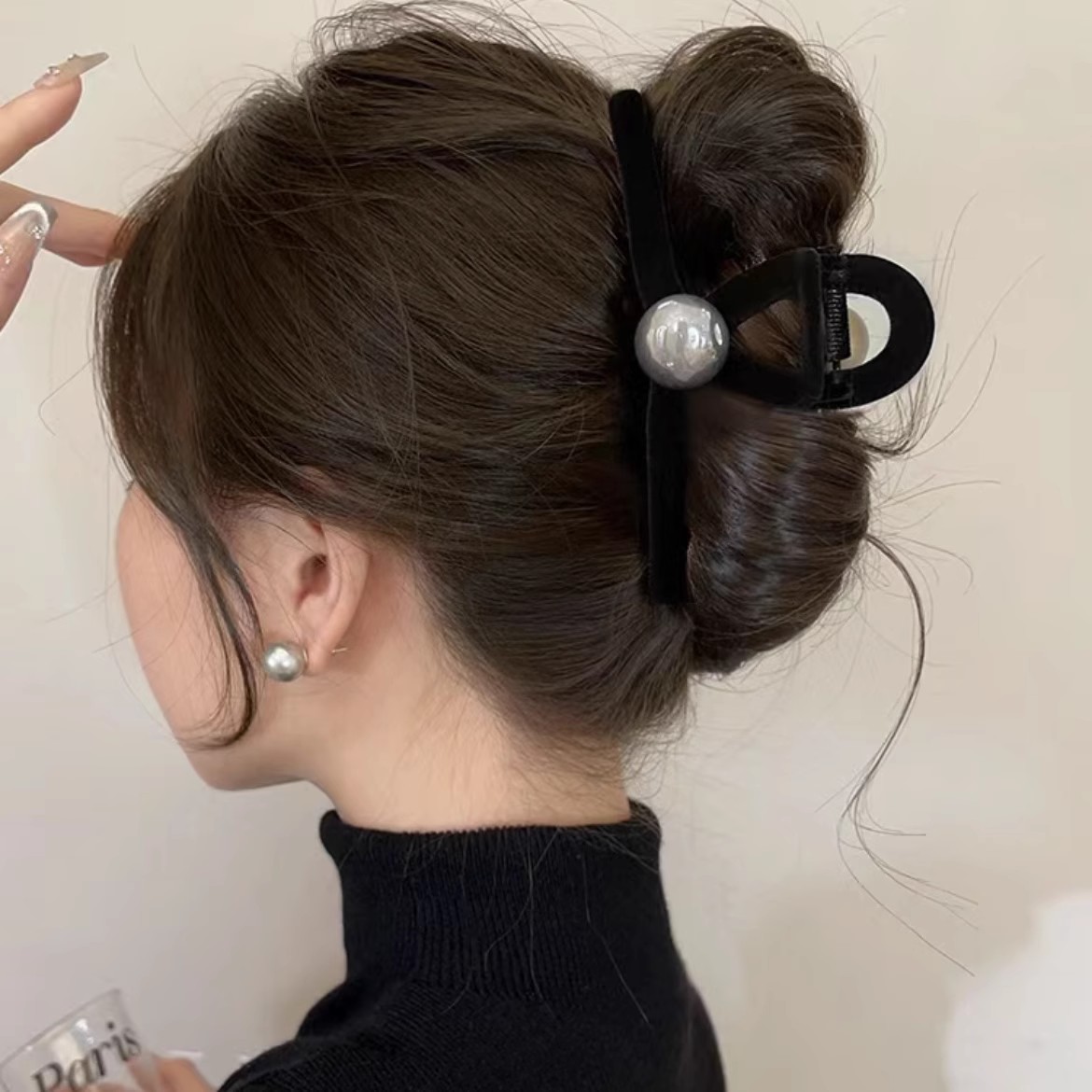 Pinzas para el cabello de perlas negras Vintage para mujeres y niñas, adorno de temperamento, pinzas simples, horquilla, accesorios para el cabello de