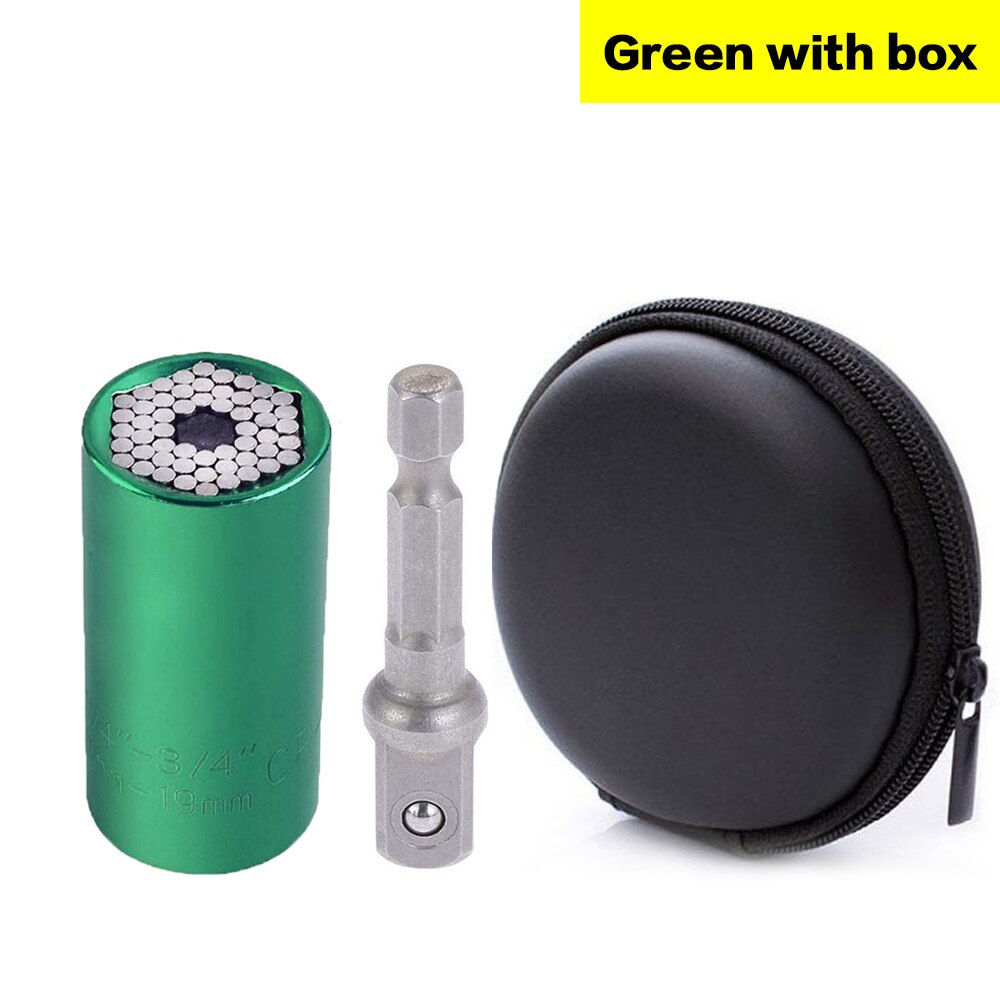 Universal Hardware Torque Wrench Head Set Socket Sleeve In Wrench 7-19mm Spanner Key Magic Grip Portable Multi Hand Tools: Green with box